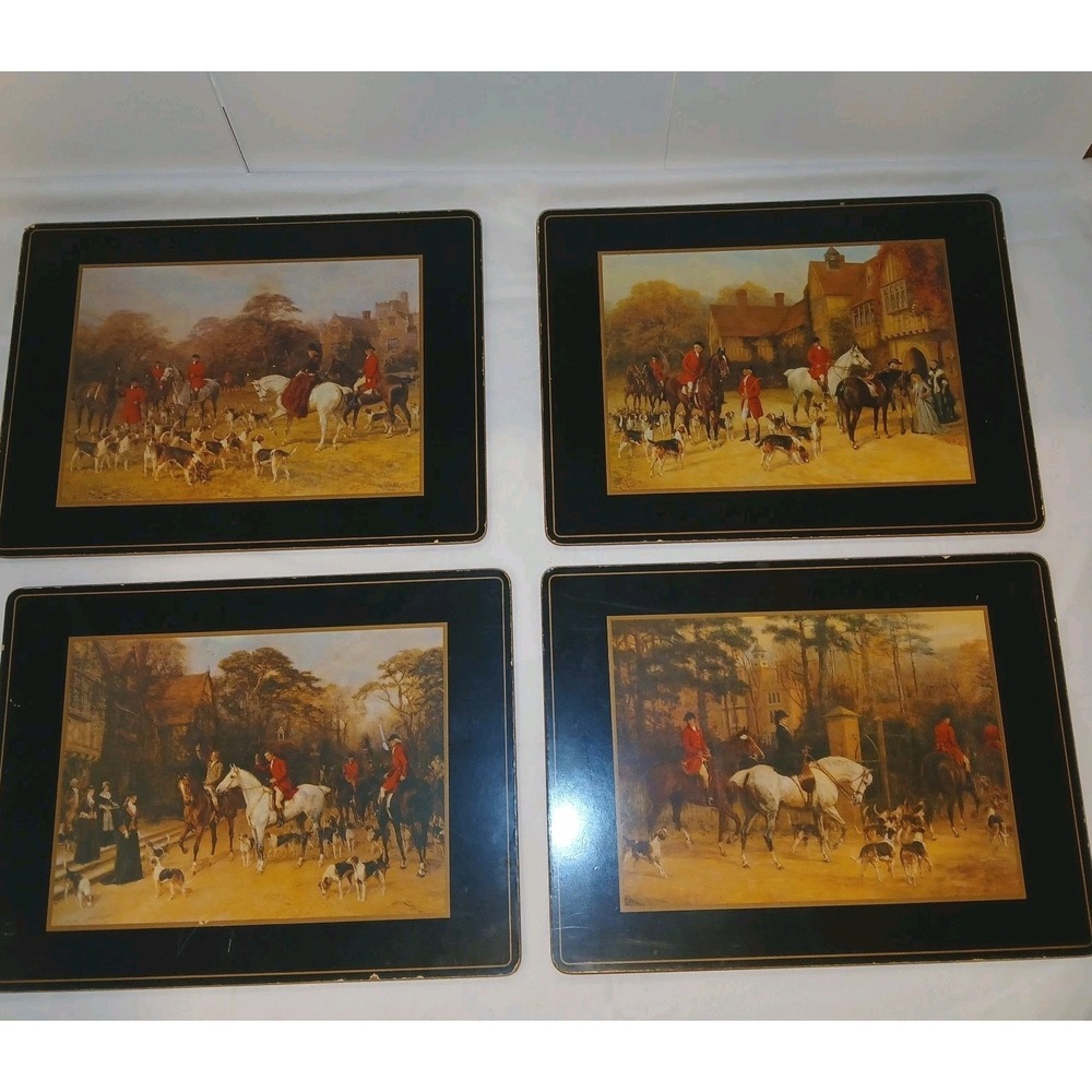 Pimpernel Placemats Tally Ho Fox Hunting Dog Cork Backed Set of 4 Black Placemat